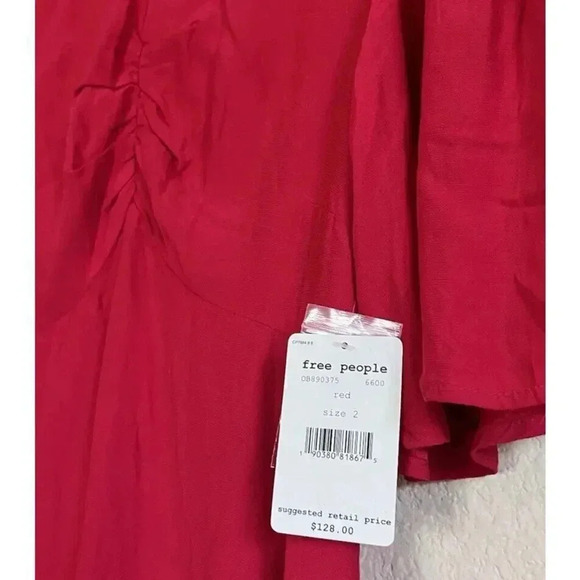 Free People Be My Baby Red Ruched Mini Dress Womens Size 2 NWT - Picture 4 of 11
